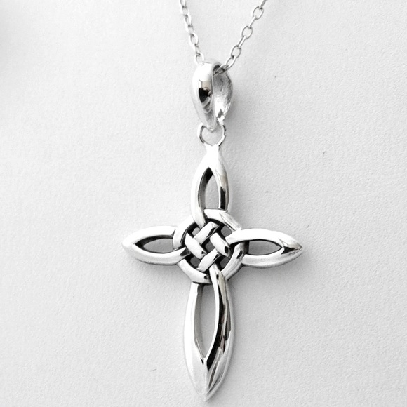 STERLING SILVER Celtic Infinity Knot Cross Necklace - Picture 3 of 5